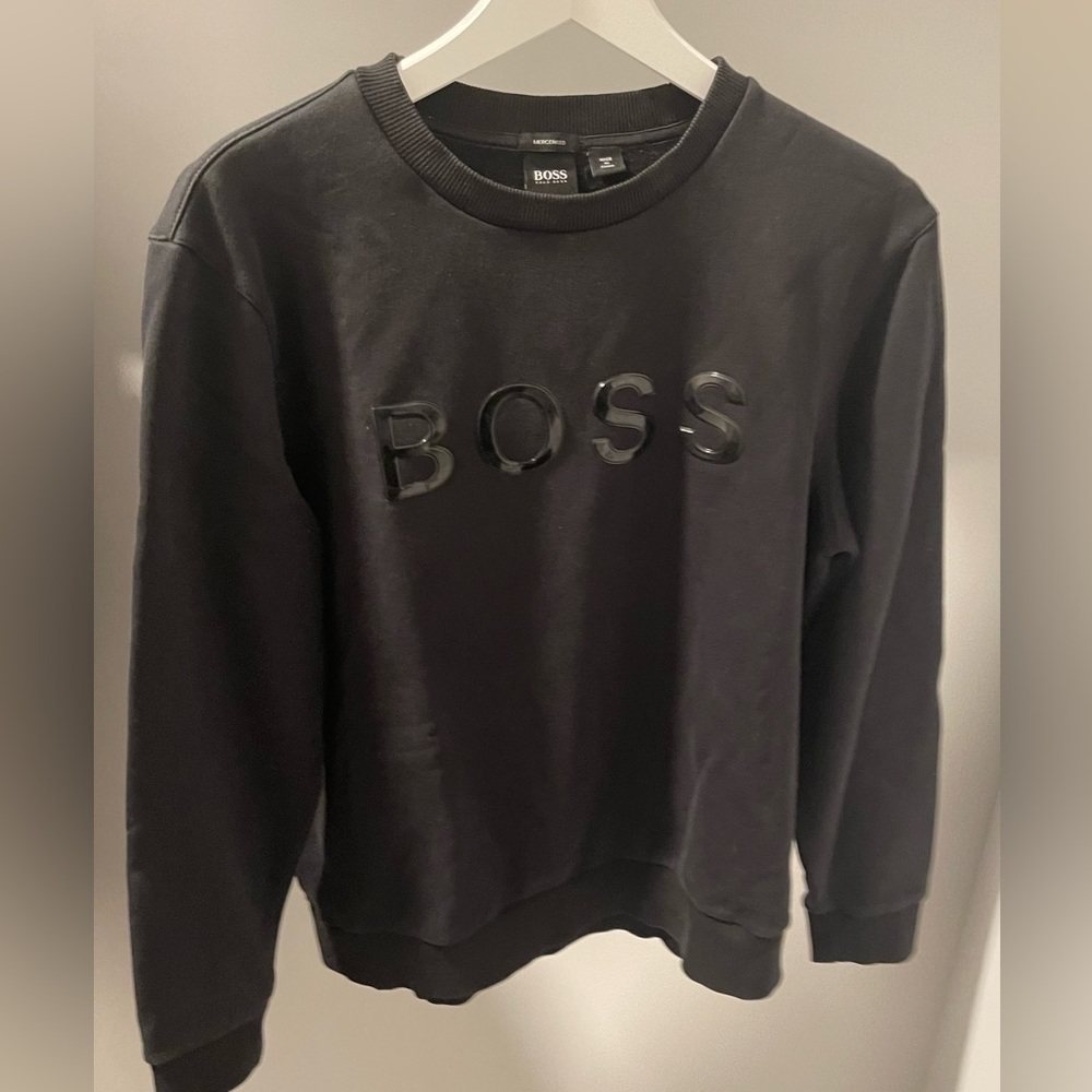 BOSS Men’s Black Sweatshirt with Black PATENT LEATHER letters. Size M. Rare!